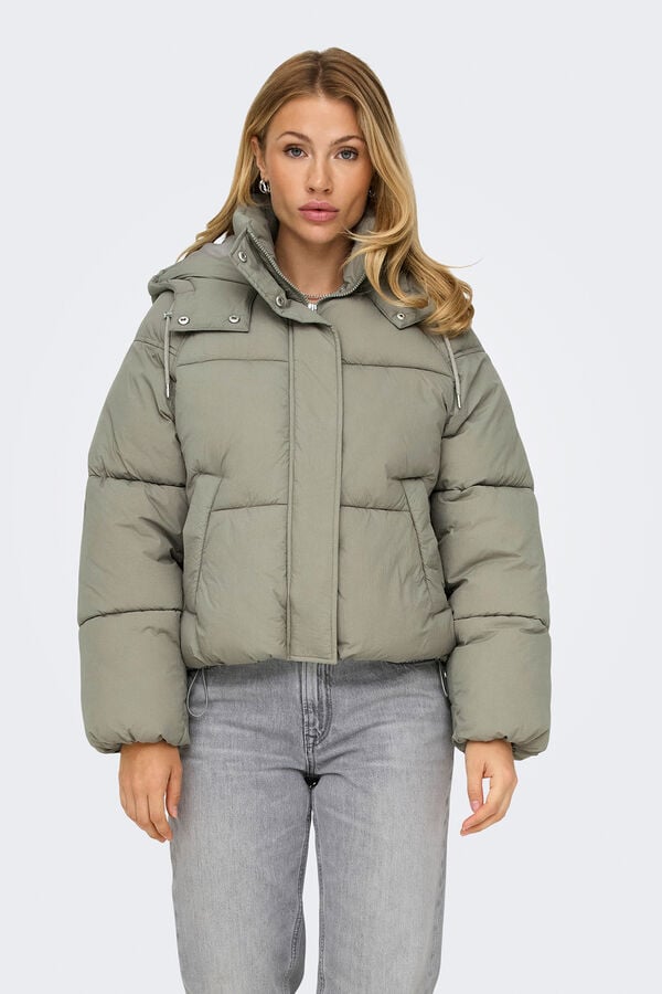 Only Casaco acolchoado com capuz cinzento