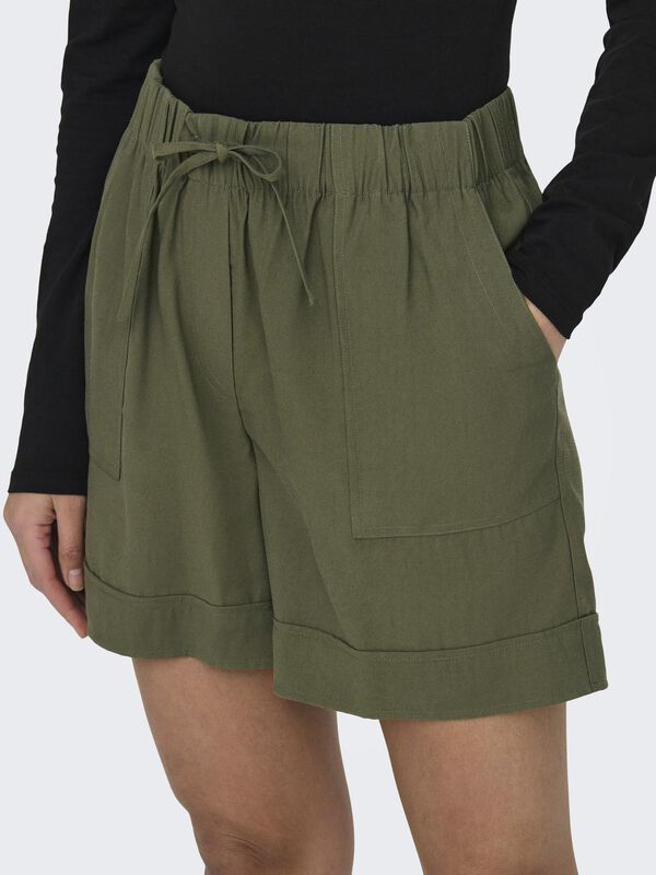 JDY Calças curtas fluidas Caqui escuro