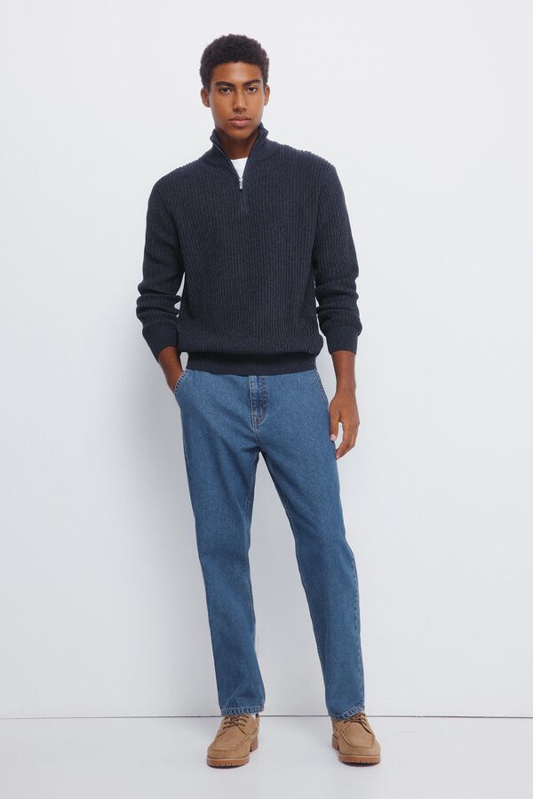 Springfield Camisola canelado com fecho-&eacute;clair azul