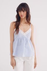 Springfield Top riscas com decote em renda azul