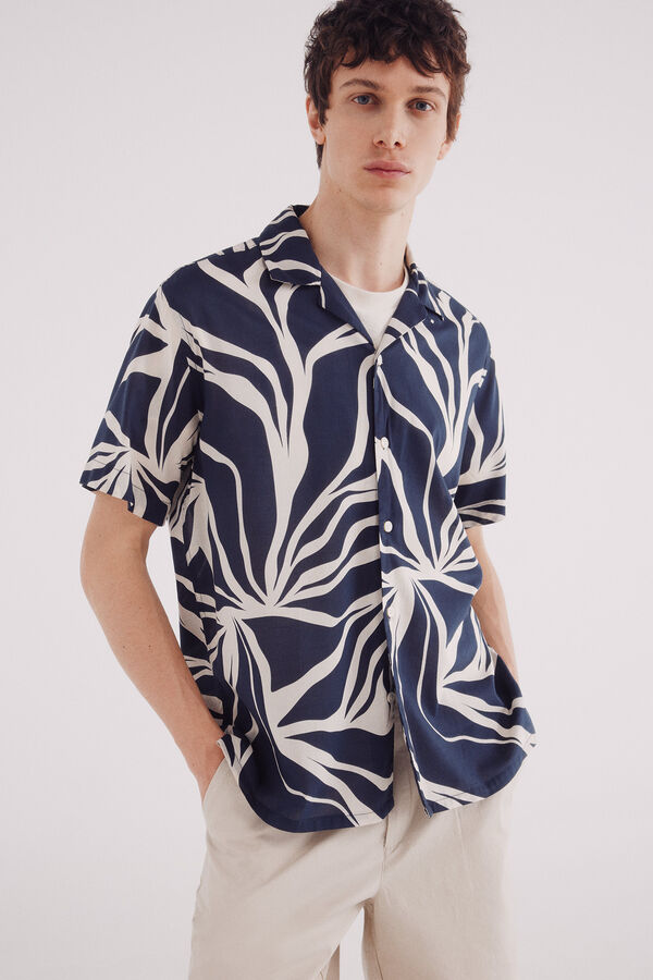 Springfield Camisa de manga curta de viscose estampado azul