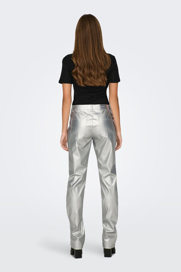 Only Pantal&oacute;n met&aacute;lico polipiel gris