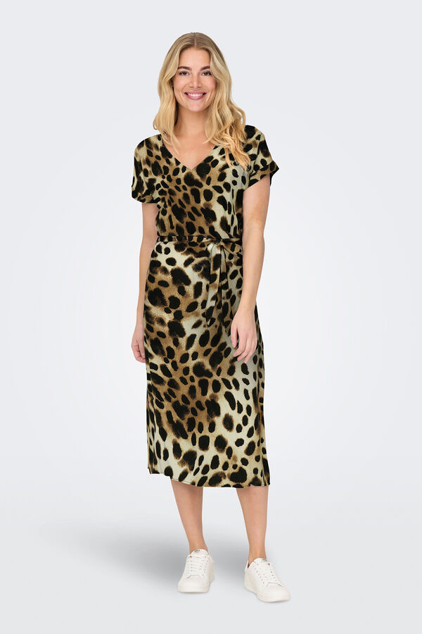 JDY Vestido midi estampado beige