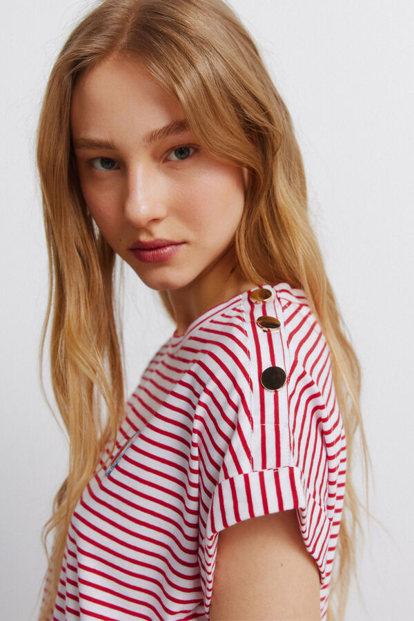 Springfield Camiseta rayas botones rojo