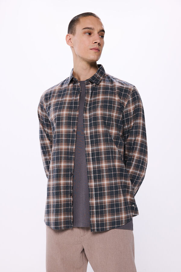 Springfield Camisa cuadros melange gris