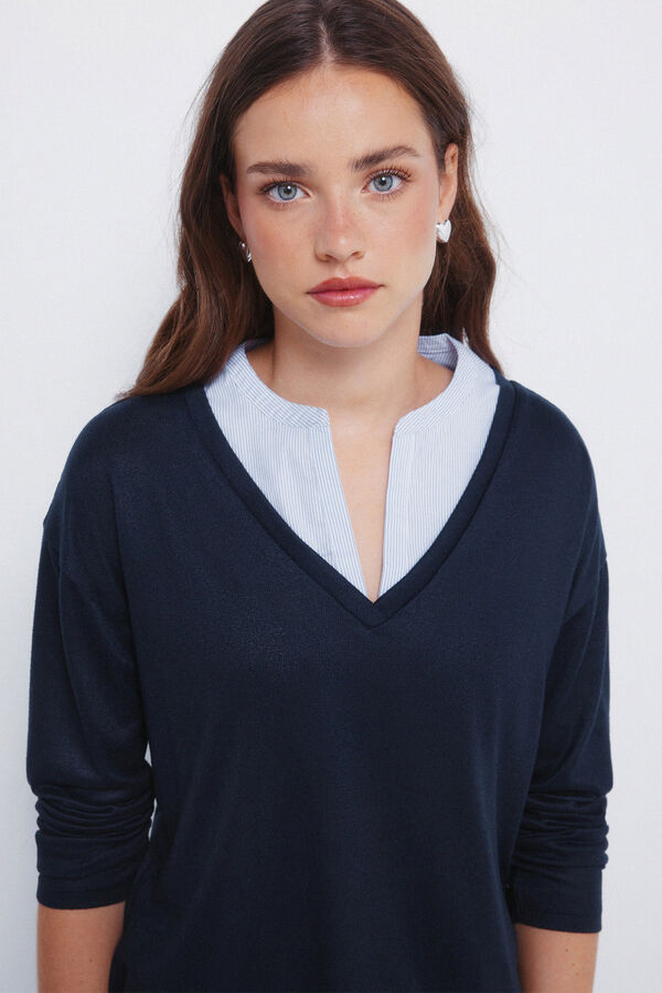 Springfield Camiseta cuello combinado azul