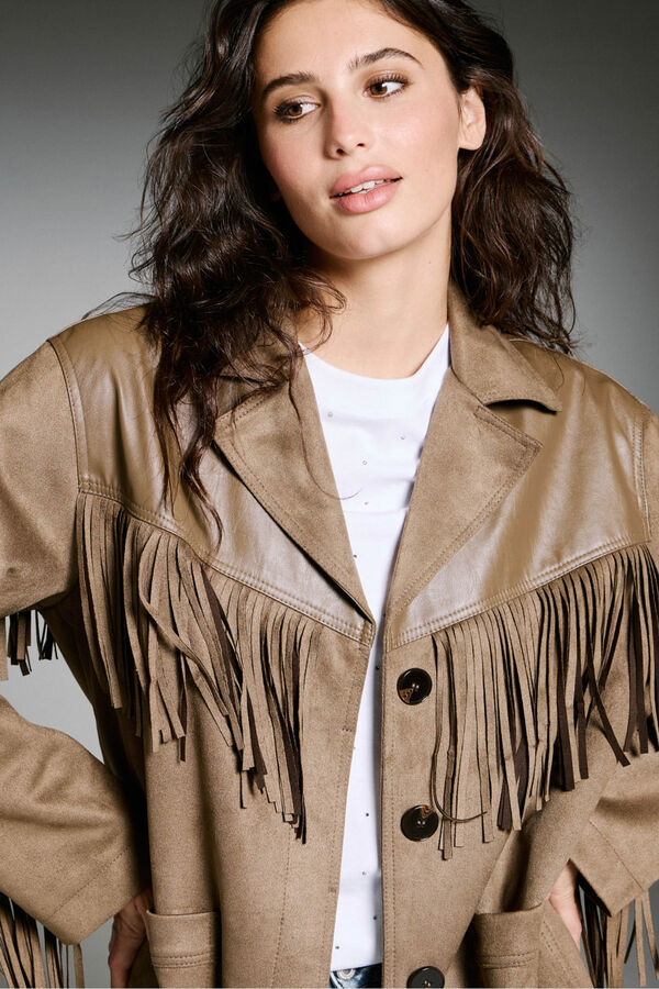 Only Blazer de camur&ccedil;a com franjas vison