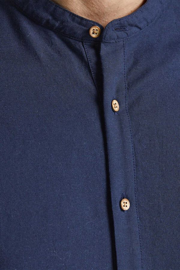 Springfield Camisa de lino cuello mao navy
