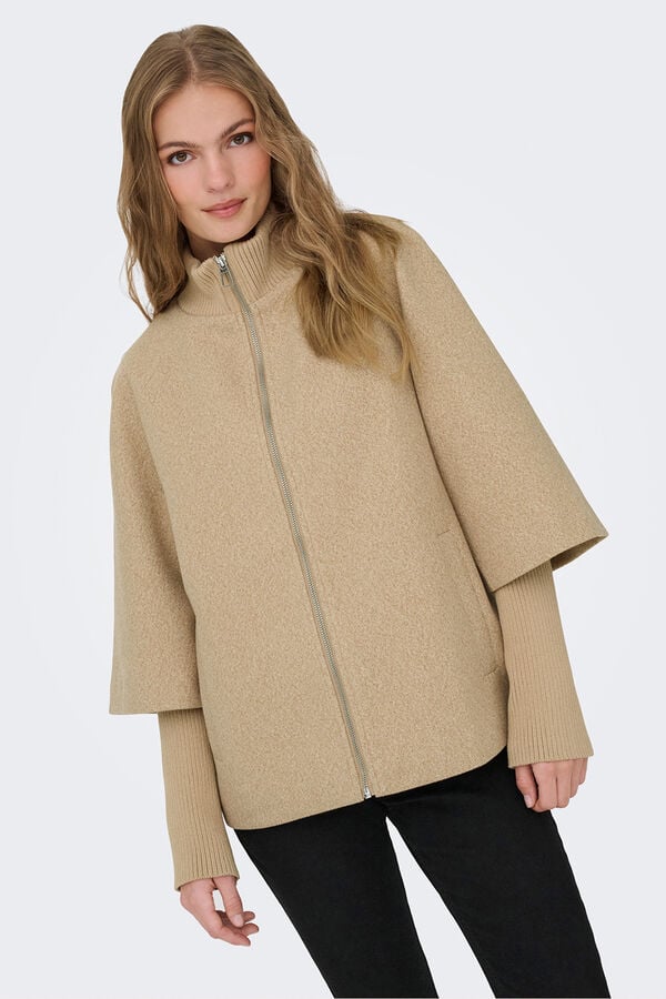 JDY Abrigo de pa&ntilde;o cremallera tostado