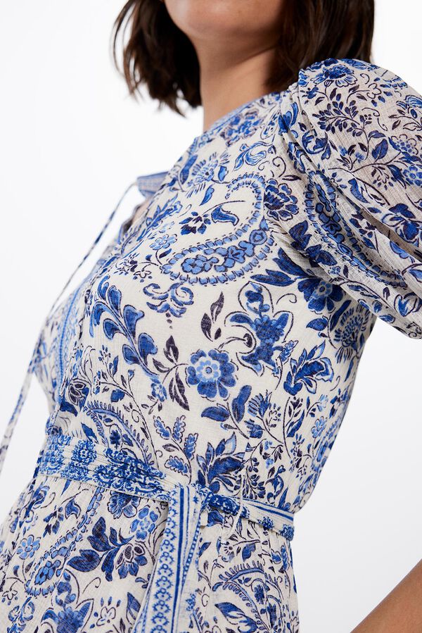 Springfield Vestido Corto Paisley Cenefas blanco