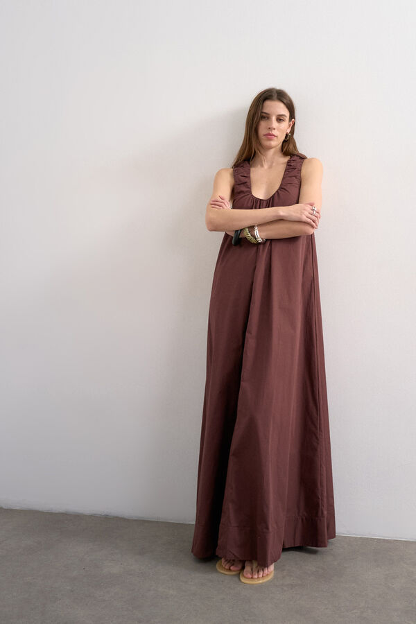 Topshop Vestido comprido de al&ccedil;as franzidas cru