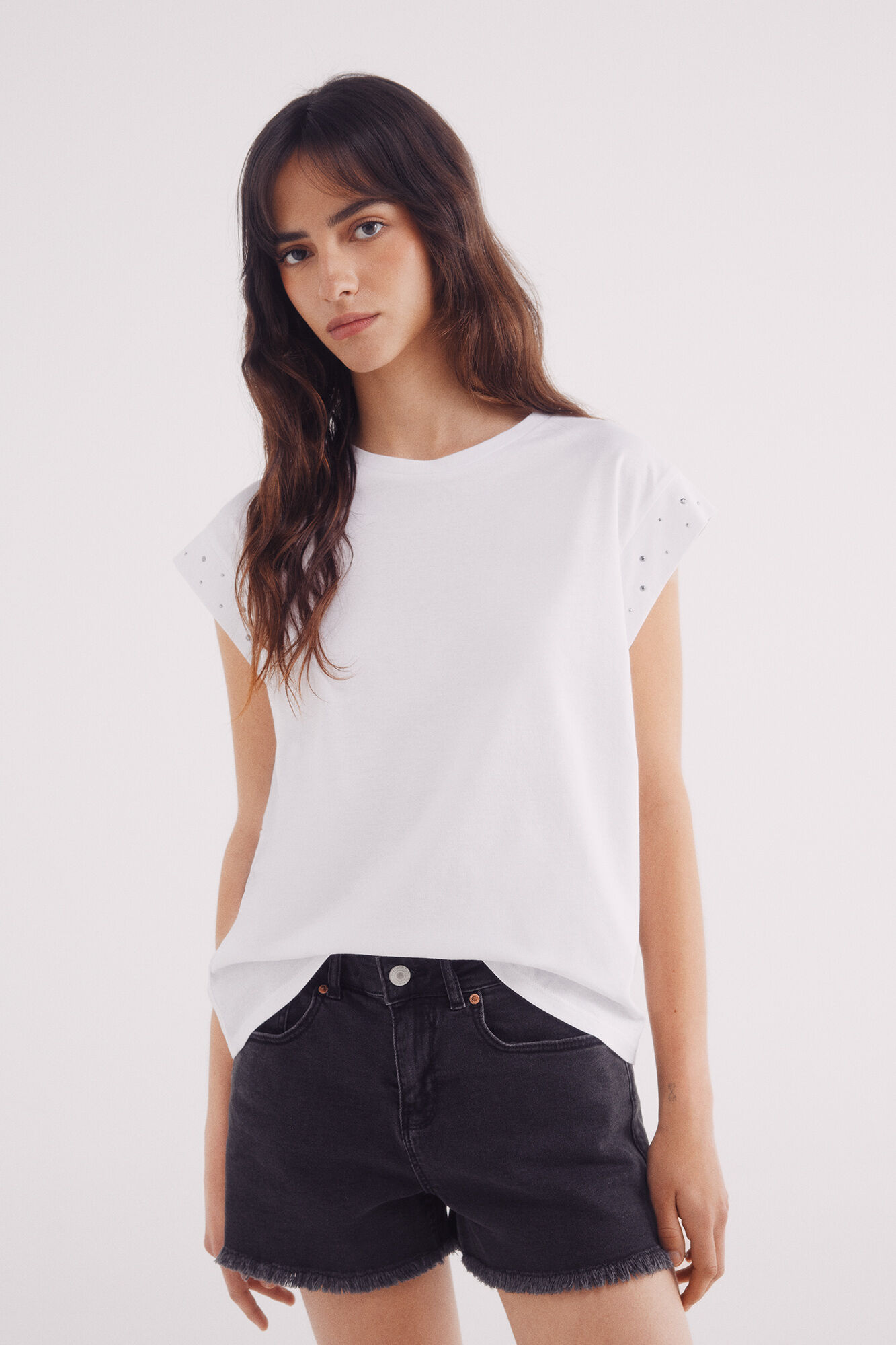 Springfield Camiseta mangas tachas cristal