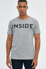 Inside T-shirt b&aacute;sica print logo cinzento