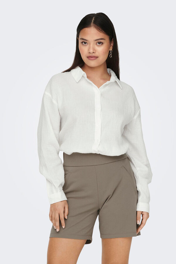 JDY Camisa de bot&otilde;es manga comprida branco