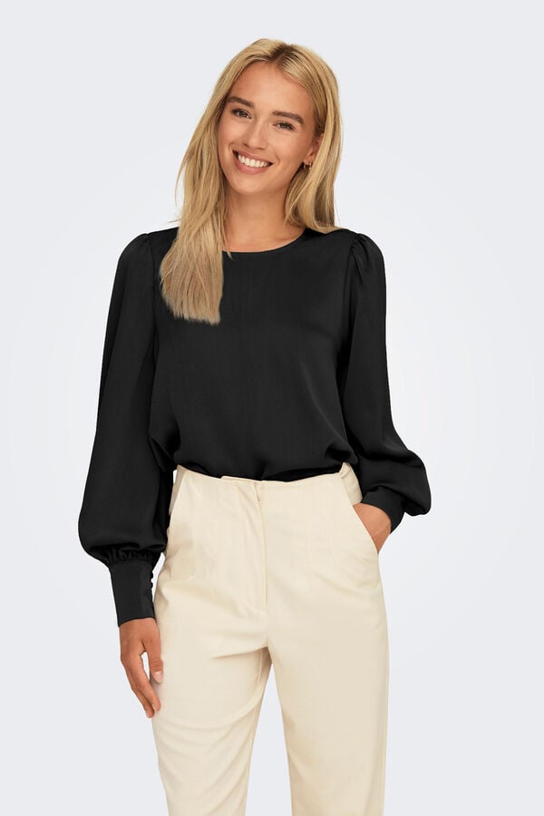 Only Top manga larga negro