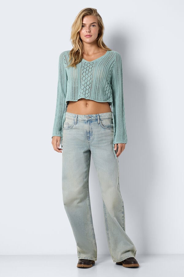 Noisy May Jersey de verano calado con cuello pico y detalle de lazo en los laterales. turquesa