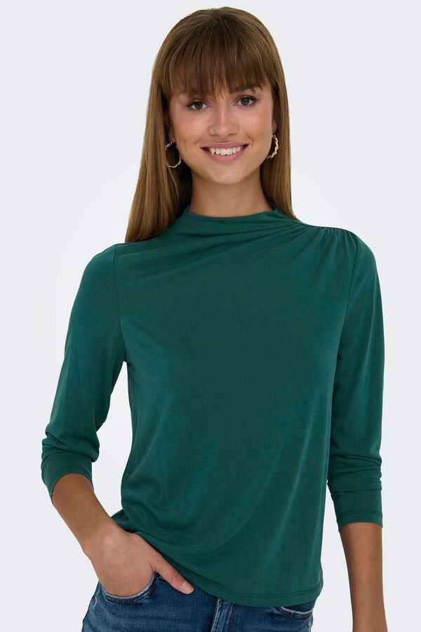 Only Top manga larga cuello alto verde