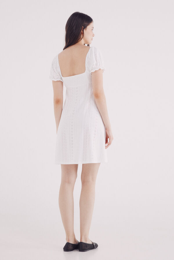 Springfield Vestido corto bordado suizo blanco