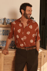 Springfield Camisa de manga curta em viscose estampada vermelho