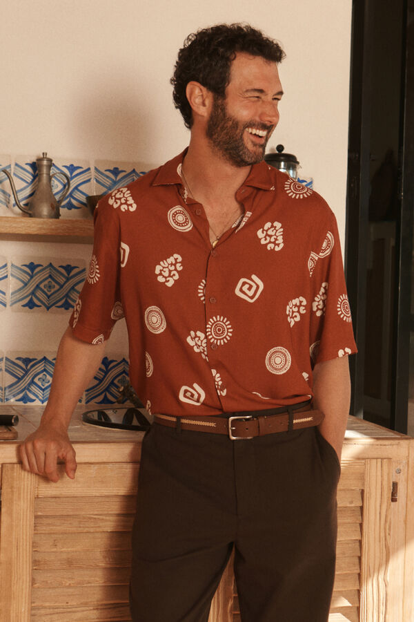 Springfield Camisa de manga curta em viscose estampada vermelho