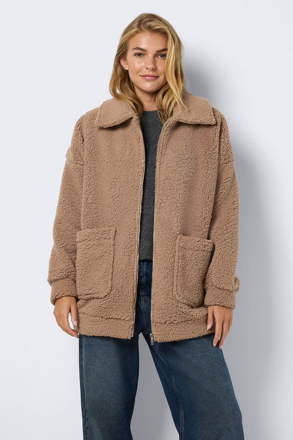 Noisy May Abrigo de peluche con cierre de cremallera nude