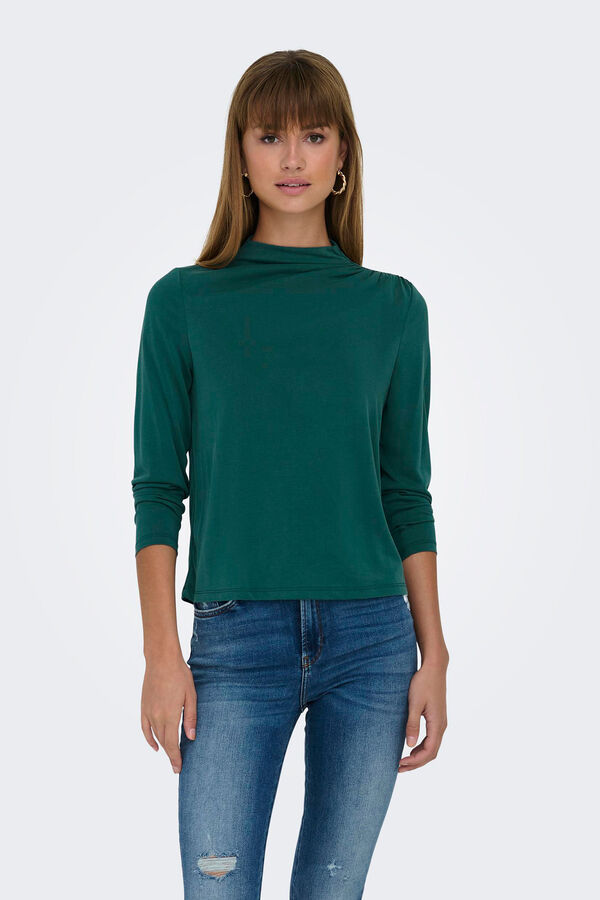 Only Top manga larga cuello alto verde