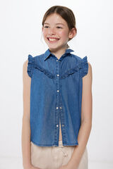 Springfield Blusa denim menina azul aço