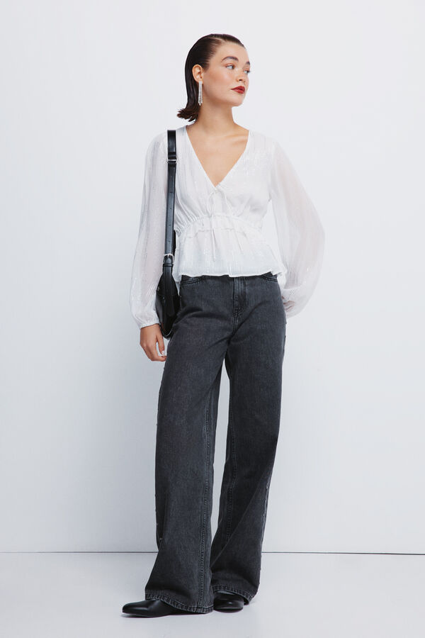 Springfield Cal&ccedil;a jeans com tachas largas  preto