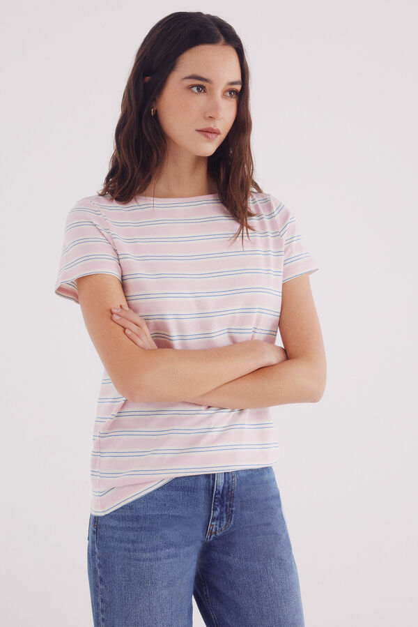 Springfield Camiseta semi entallada cuello barco rosa