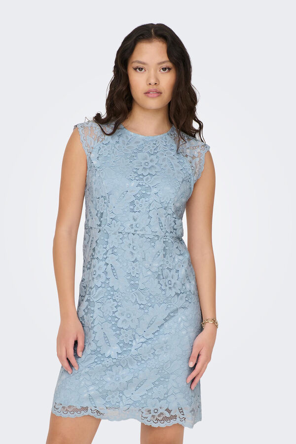 Only Vestido encaje sin manga azul