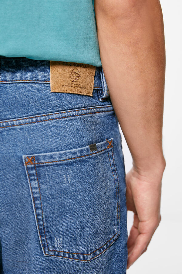 Springfield Calções jeans slim lavagem média azul aço