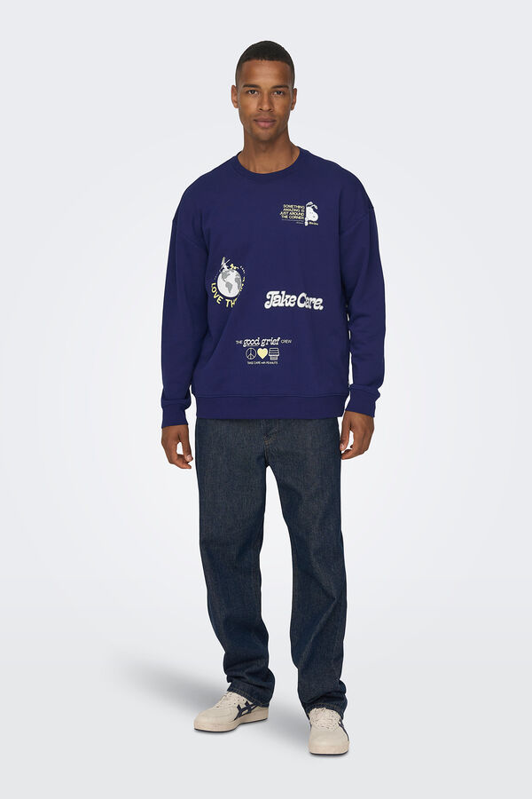 Only & Sons Sudadera estampada cuello redondo Snoopy azul