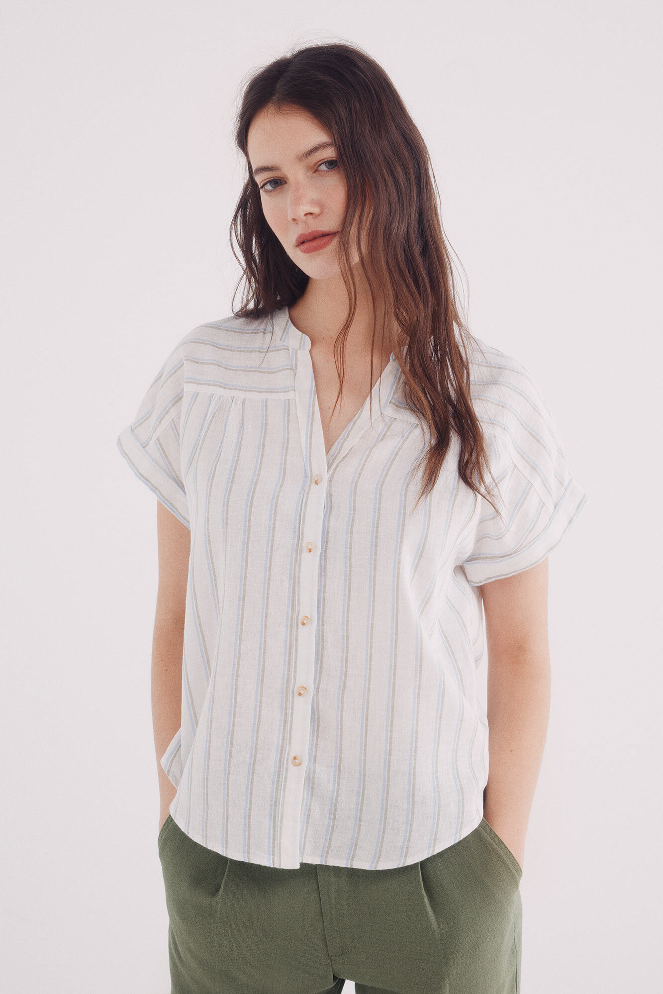 Springfield Blusa de decote linho com decote em V