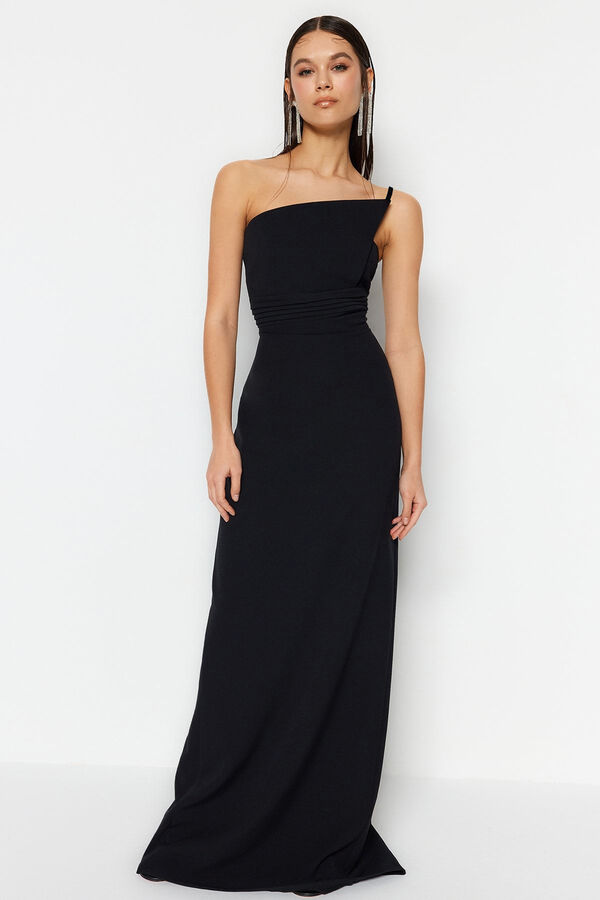 Trendyol Vestido largo asim&eacute;trico negro