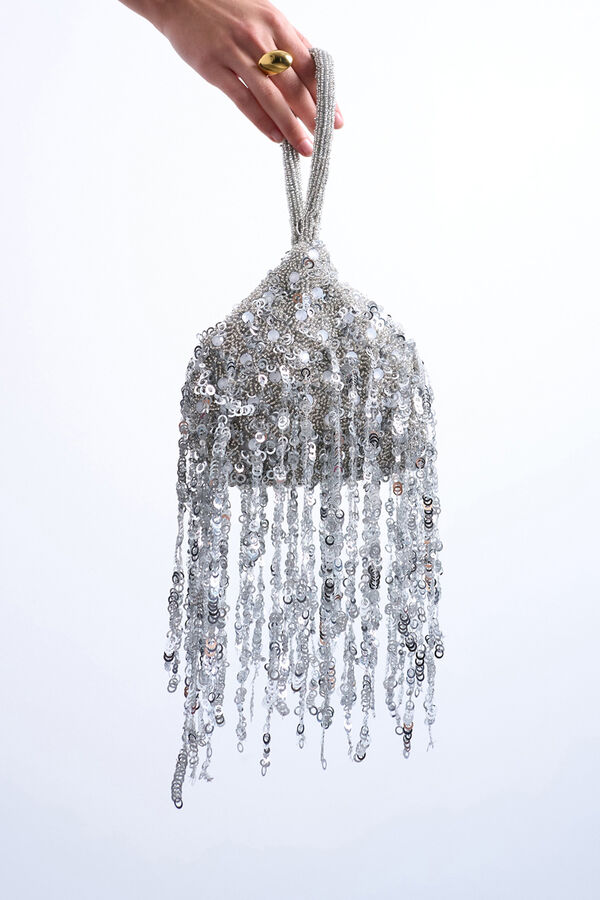 Topshop Bolsa de festa com missangas cinzento