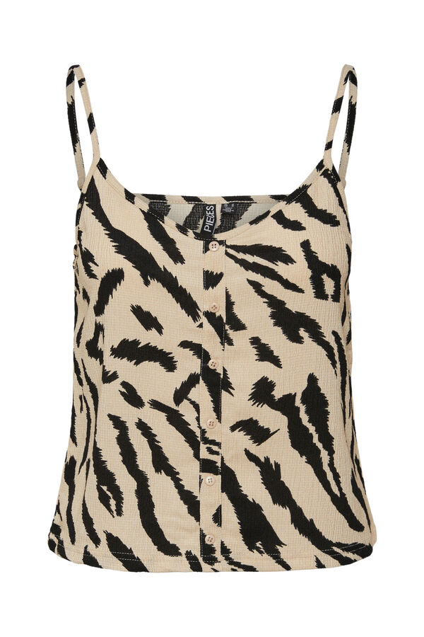 Pieces Top de al&ccedil;as com fecho abotoado bege