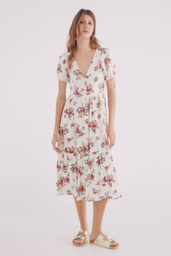 Springfield Vestido midi camisero lino estampado