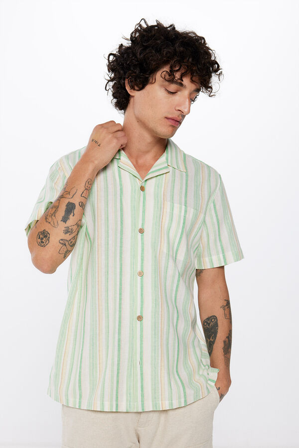 Springfield Camisa manga curto linho riscas verde