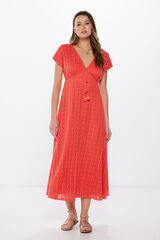 Springfield Vestido Midi T&uacute;nica Crochet naranja