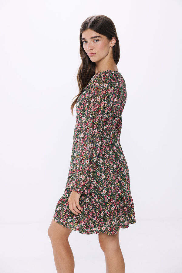 Springfield Vestido corto frunces estampado flores marfil