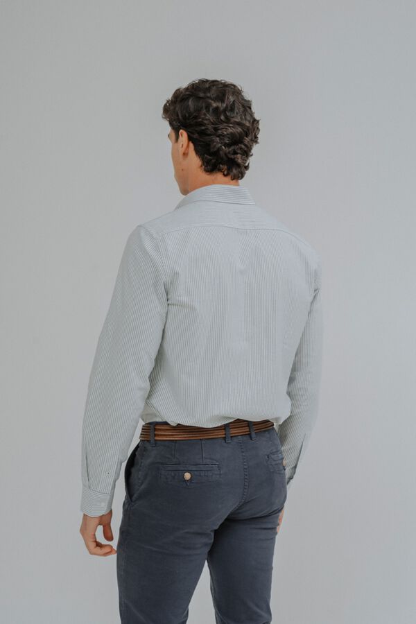 Celopman Camisa oxford de riscas finas verde