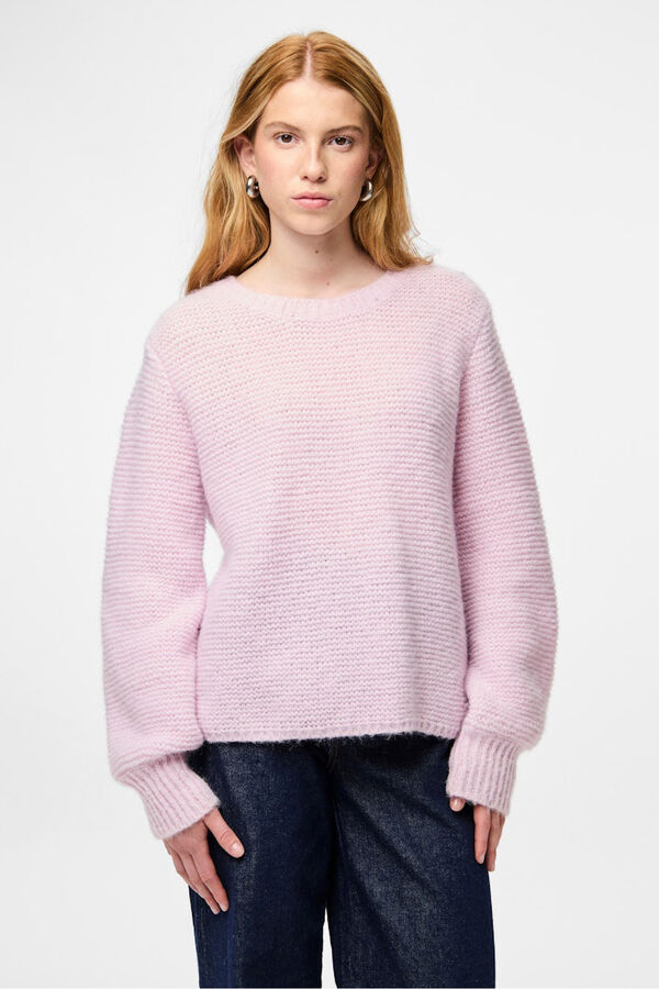 Pieces Camisola gola redonda b&aacute;sica rosa