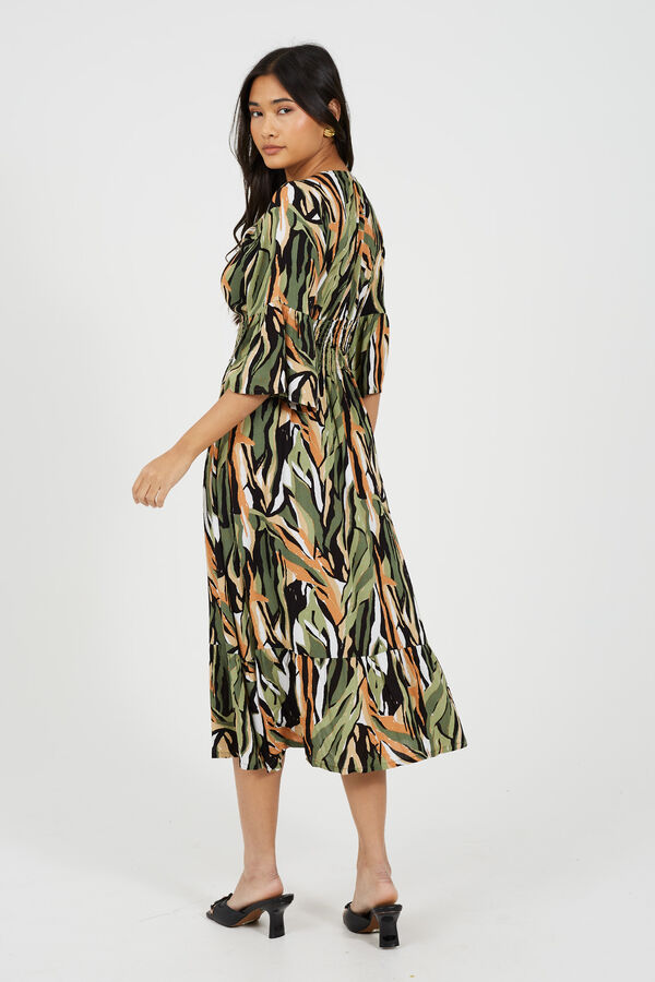 Brave Soul Vestido estampado de manga francesa blanco