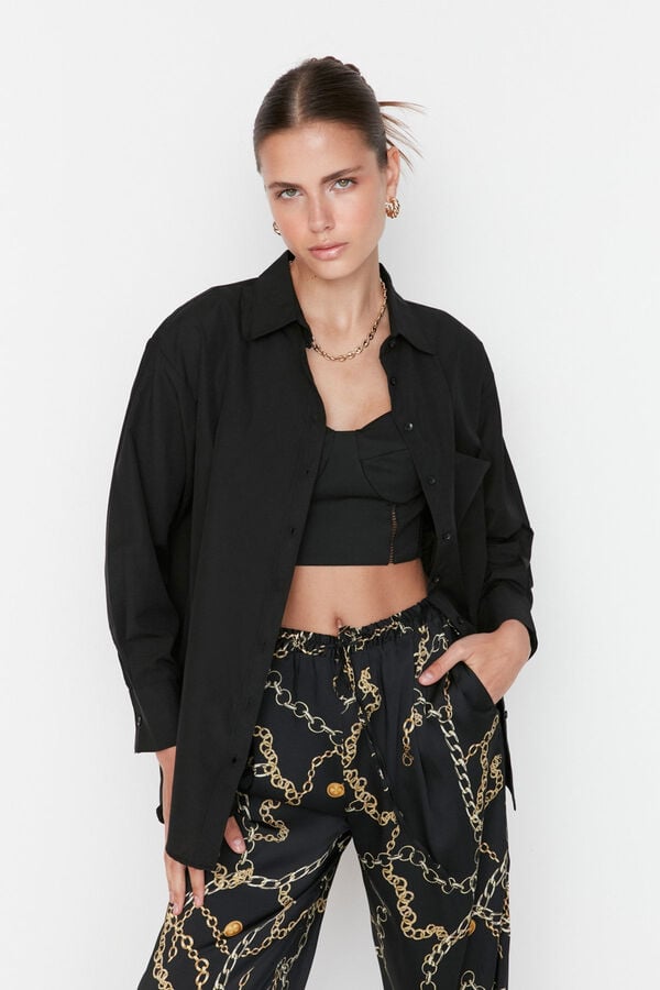 Trendyol Camisa de algod&atilde;o preto