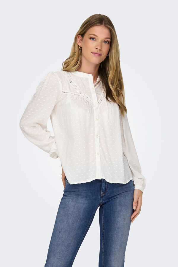 JDY Camisa de manga larga con detalles de encaje en el pecho blanco
