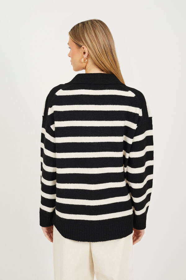 Brave Soul Jersey a rayas con cuello pico negro