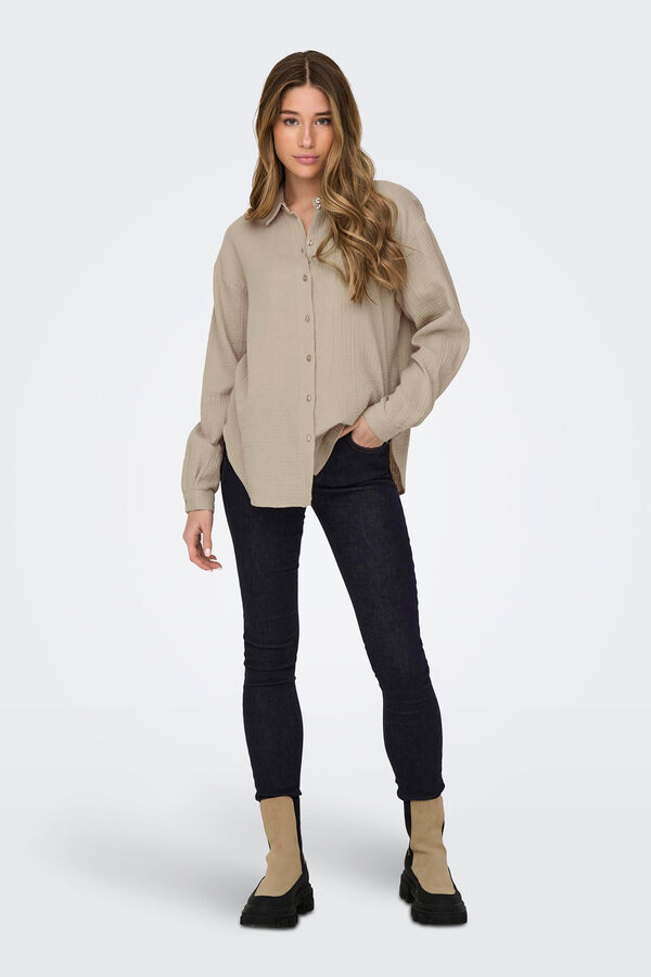 JDY Camisa de bot&otilde;es manga comprida cru