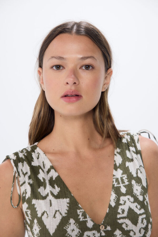 Springfield Vestido midi botones lazo hombros kaki