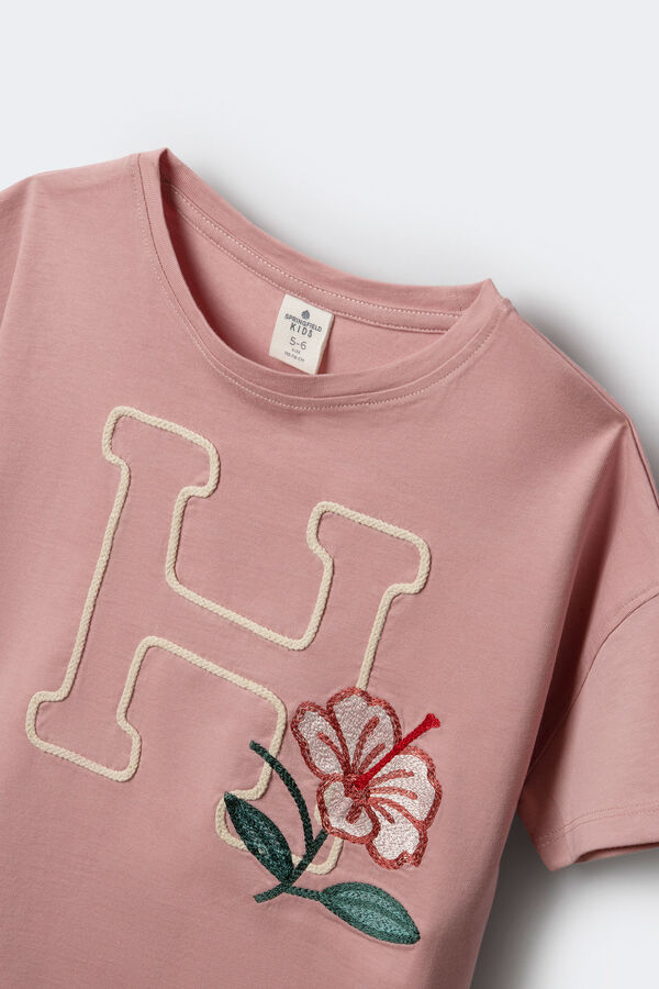 Springfield Kids T-shirt de menina com detalhe de renda rosa