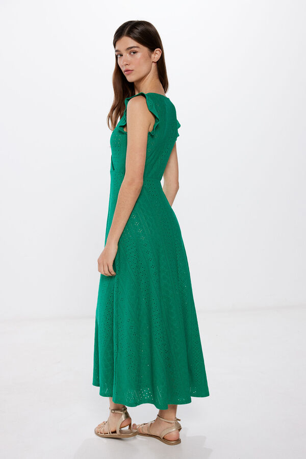 Springfield Vestido Midi Bordado Suizo Hombros Volante marfil